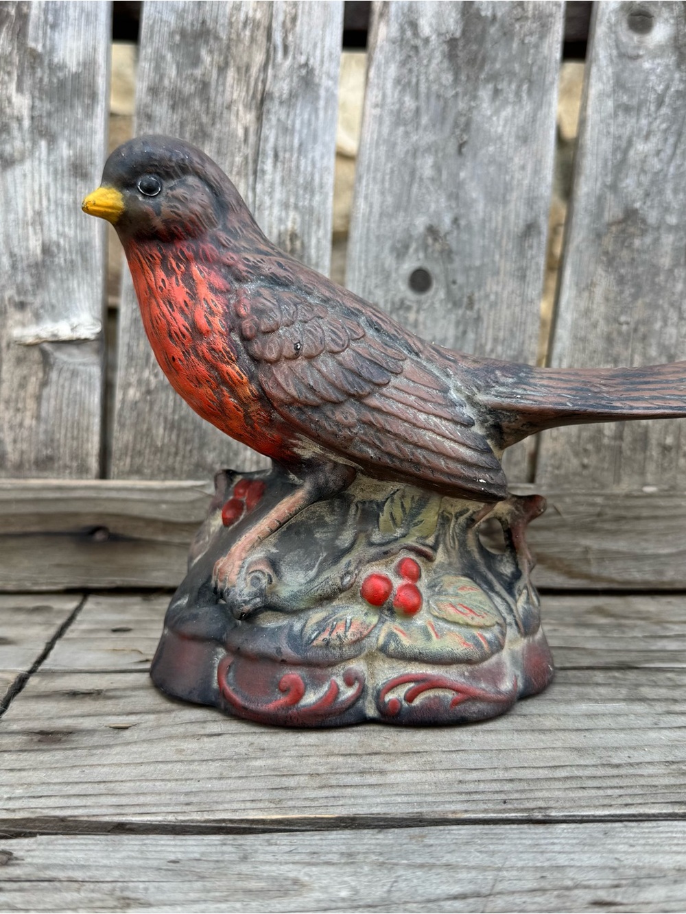 VTG Hand-Painted Ceramic Robin Bird Figurine - Mid-Century Holiday Winter Decor